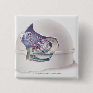 Doorsnede van de telescoop in een observatorium vierkante button 5,1 cm