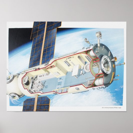 Doorsnede van het ruimtevaartstation op zonne-ener poster (Voorkant)