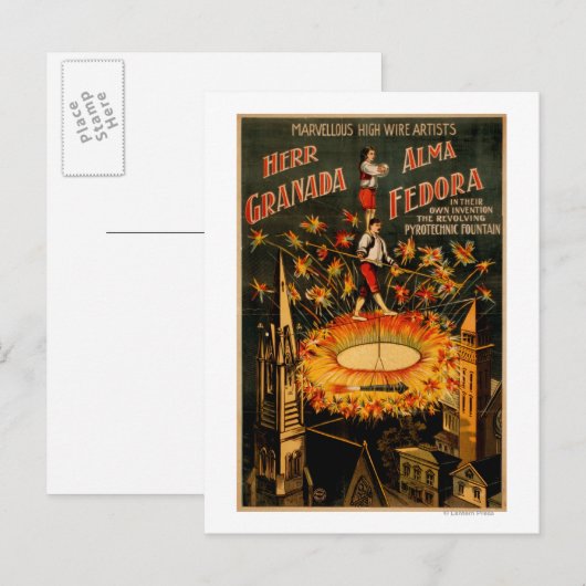 Doorstromende hoogspannende pyrotechnische fontein briefkaart (Voorkant / Achterkant)