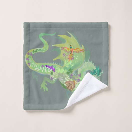 Doorverwezen Forest Dragon Pattern Bad Handdoek (Wasdoekje)