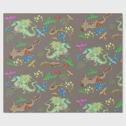 Doorverwezen Forest Dragon Pattern Cadeaupapier (Vlak)