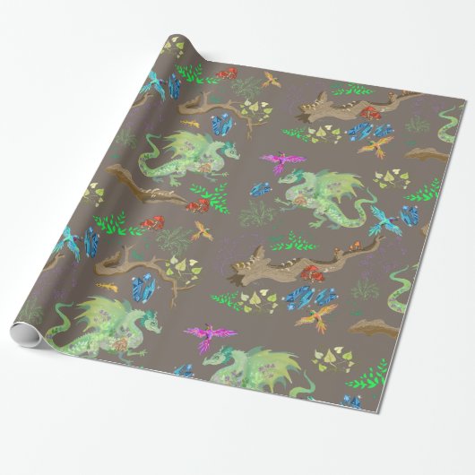 Doorverwezen Forest Dragon Pattern Cadeaupapier (Uitgerold)