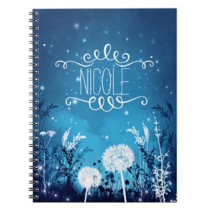 Doorverwezen Night Sky Stars & Foliage Blue Journa Notitieboek