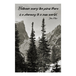 Doorweg naar een nieuwe wereld in de bergen perfect poster