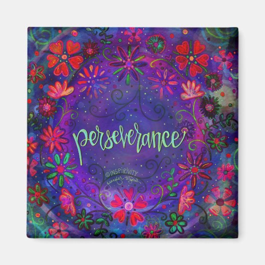 Doorzettingsvermogen Paarse Bloemen ONE WORD Inspi Magneet (Voorkant)