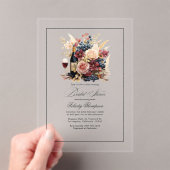 Doorzichtige Acrylwijn en Bloemen Vrijgezellenfees Acryl Uitnodigingen (Insitu (Draagbaar))