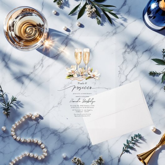 Doorzichtige parels en Prosecco Vrijgezellenfeest Acryl Uitnodigingen