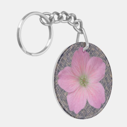 Doos flaconroze geraniumventiel sleutelhanger (Voorkant Links)