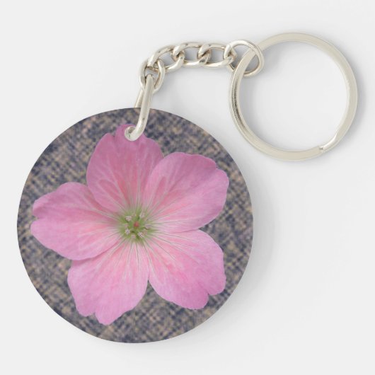 Doos flaconroze geraniumventiel sleutelhanger (Achterkant)