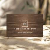 DOOS LOGO MET UW INITIAAL/MONOGRAM BRUIN HOUT II VISITEKAARTJE