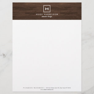 DOOS LOGO met UW INITIAAL/MONOGRAM op BROWN WOOD Briefhoofd