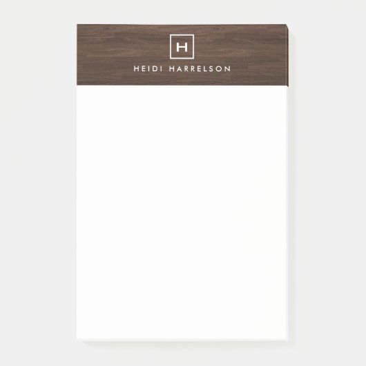 DOOS LOGO met UW INITIAAL/MONOGRAM op BROWN WOOD Post-it® Notes (Voorkant)