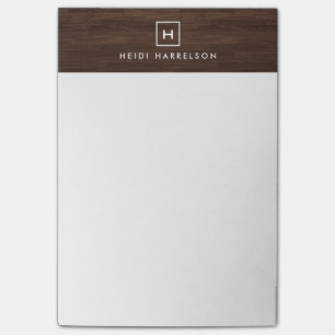 DOOS LOGO met UW INITIAAL/MONOGRAM op BROWN WOOD Post-it® Notes