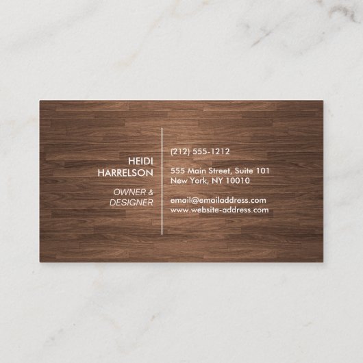 DOOS LOGO met UW INITIAAL/MONOGRAM op BROWN WOOD Visitekaartje (Achterkant)