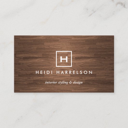 DOOS LOGO met UW INITIAAL/MONOGRAM op BROWN WOOD Visitekaartje (Voorkant)