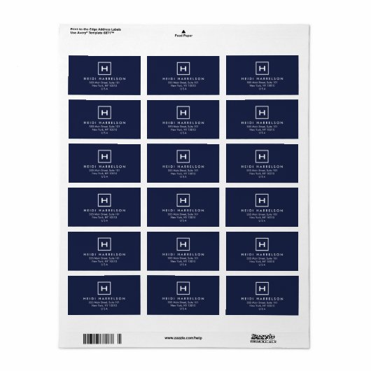 DOOS LOGO met UW INITIAAL/MONOGRAM op DARK BLUE Etiket (Full Sheet)