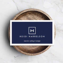 DOOS LOGO met UW INITIAAL/MONOGRAM op DARK BLUE Visitekaartje