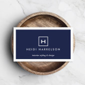 DOOS LOGO met UW INITIAAL/MONOGRAM op DARK BLUE Visitekaartje