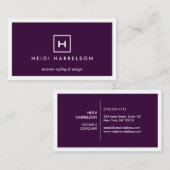 DOOS LOGO MET UW INITIAAL/MONOGRAM OP DIEPE PAARSE VISITEKAARTJE (Voorkant / Achterkant)