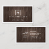 DOOS LOGO MET UW INITIAAL/MONOGRAM OP DONKERHOUT VISITEKAARTJE (Voorkant / Achterkant)