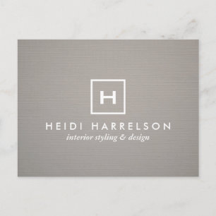 DOOS LOGO met UW INITIAAL/MONOGRAM op GRAY LINEN Briefkaart