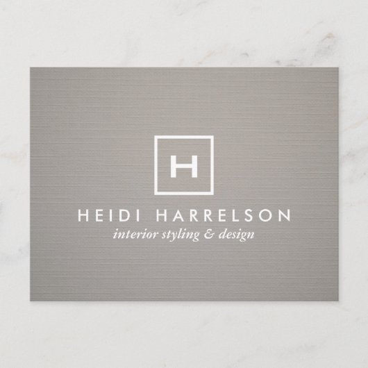 DOOS LOGO met UW INITIAAL/MONOGRAM op GRAY LINEN Briefkaart (Voorkant)