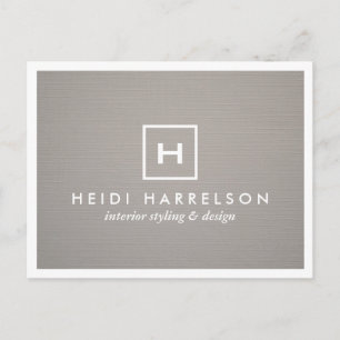 DOOS LOGO met UW INITIAAL/MONOGRAM op GRAY LINEN Briefkaart