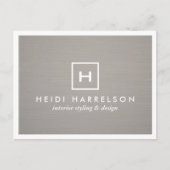 DOOS LOGO met UW INITIAAL/MONOGRAM op GRAY LINEN Briefkaart (Voorkant)