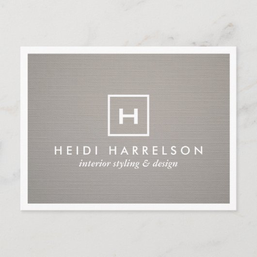 DOOS LOGO met UW INITIAAL/MONOGRAM op GRAY LINEN Briefkaart (Voorkant)