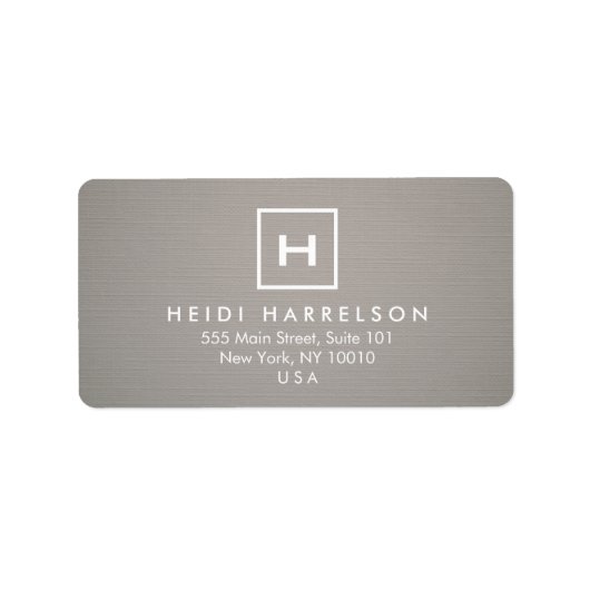 DOOS LOGO met UW INITIAAL/MONOGRAM op GRAY LINEN Etiket (Voorkant)