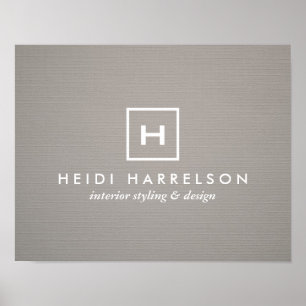 DOOS LOGO met UW INITIAAL/MONOGRAM op GRAY LINEN Poster