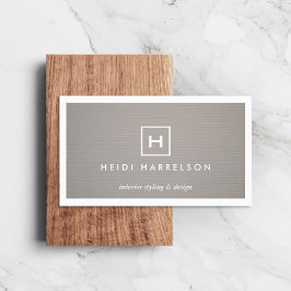 DOOS LOGO met UW INITIAAL/MONOGRAM op GRAY LINEN Visitekaartje