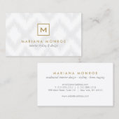 DOOS LOGO met UW INITIAAL/MONOGRAM op Grijs Ikat Visitekaartje (Voorkant / Achterkant)