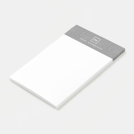 DOOS LOGO met UW INITIAAL/MONOGRAM op LINEN GRAY Post-it® Notes (Schuin)