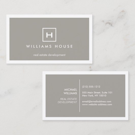 DOOS LOGO MET UW INITIAAL/MONOGRAM OP TAUPE VISITEKAARTJE (Voorkant / Achterkant)