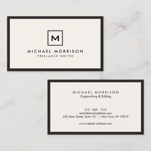 DOOS LOGO met UW INITIAAL/MONOGRAM Zwart/Ivoor Visitekaartje (Voorkant / Achterkant)