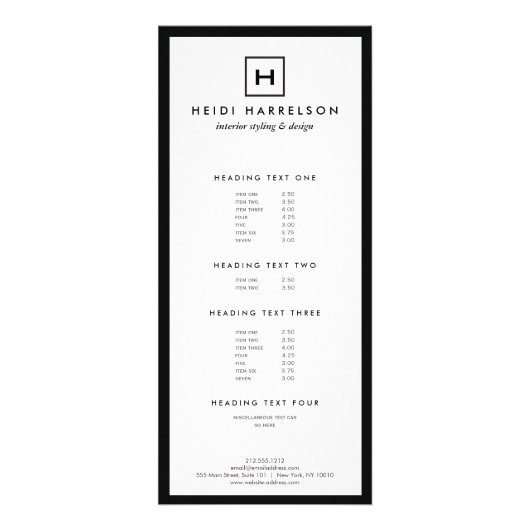 DOOS LOGO met UW INITIAAL/MONOGRAM Zwart/Wit Reclamekaart (Voorkant)