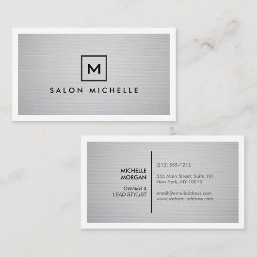 DOOS LOGO met UW INITIAAL op LICHTGRIJS LINNEN Visitekaartje (Voorkant / Achterkant)