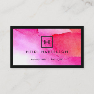 Doos Logo met Uw Initiaal op Vet Roze Waterverf Visitekaartje