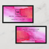 Doos Logo met Uw Initiaal op Vet Roze Waterverf Visitekaartje (Voorkant / Achterkant)