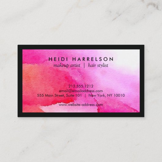 Doos Logo met Uw Initiaal op Vet Roze Waterverf Visitekaartje (Achterkant)