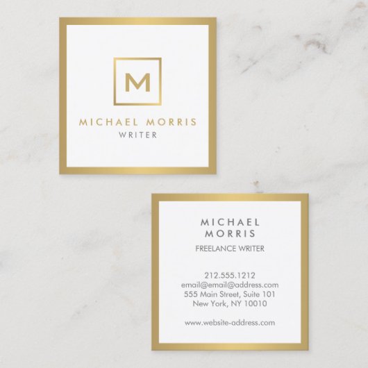 Doos Logo Monogram in Faux Gold Vierkante Visitekaartje (Voorkant / Achterkant)