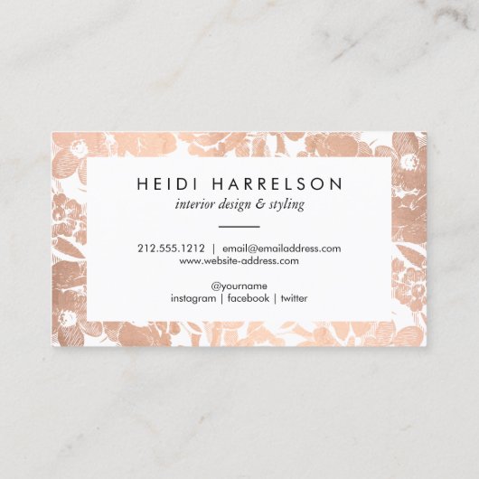 Doos Logo Monogram met Roos Gold Floral Patroon Visitekaartje (Achterkant)
