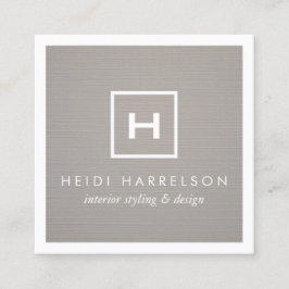 Doos Logo Monogram op Grijze Linnen/Witte Rand Vierkante Visitekaartje