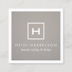 Doos Logo Monogram op Grijze Linnen/Witte Rand Vierkante Visitekaartje