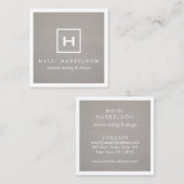 Doos Logo Monogram op Grijze Linnen/Witte Rand Vierkante Visitekaartje (Voorkant / Achterkant)