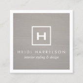 Doos Logo Monogram op Grijze Linnen/Witte Rand Vierkante Visitekaartje (Voorkant)