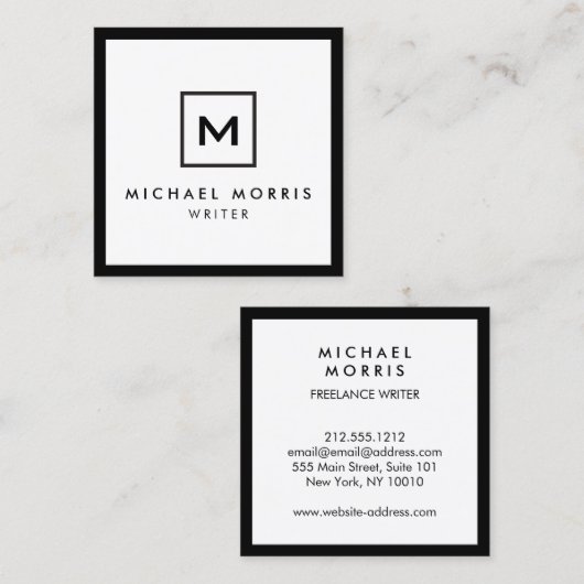 Doos Logo Monogram op Zwart/Wit Vierkante Visitekaartje (Voorkant / Achterkant)