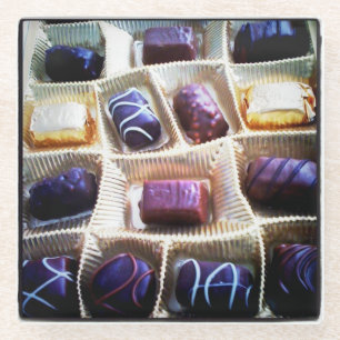 Doos met chocolade glazen onderzetter