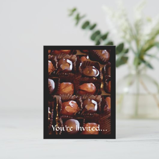 Doos met chocolade, met een Snoep met verklikkerch Kaart (Staand voorkant)